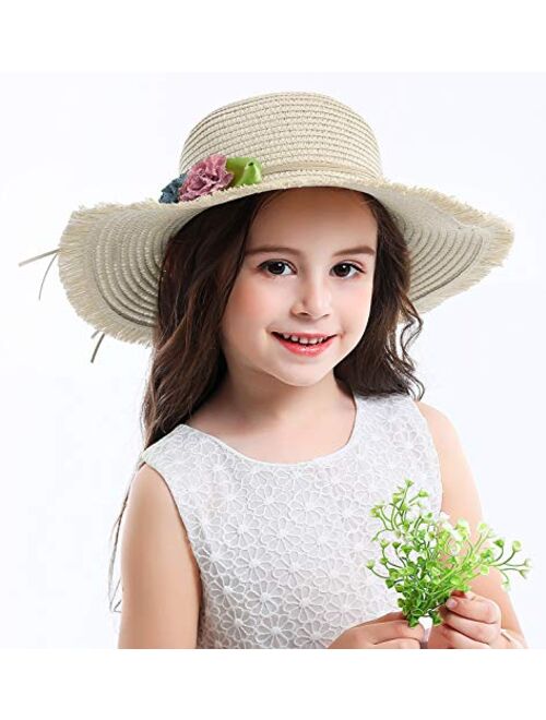 Bienvenu Girl Kids Sun Hat Summer Wide Brim Floppy Beach Sun Visor Hat with Flowers
