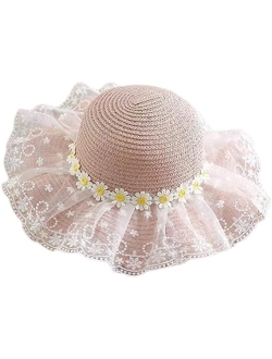 XYX Little Girl Kids Breathable Summer Straw Hat Foldable UV Protection Bowknot Wide Brim Floppy Beach Sun Visor Hats