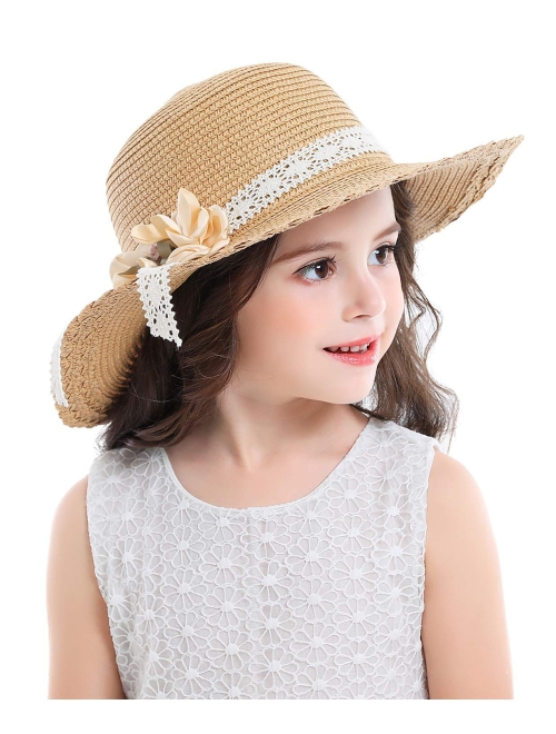 Bienvenu Little Girl Kids Summer Straw Hat Wide Brim Floppy Beach Sun Visor Hat