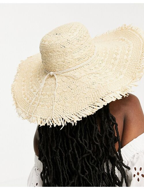South Beach frayed edge hat in natural straw