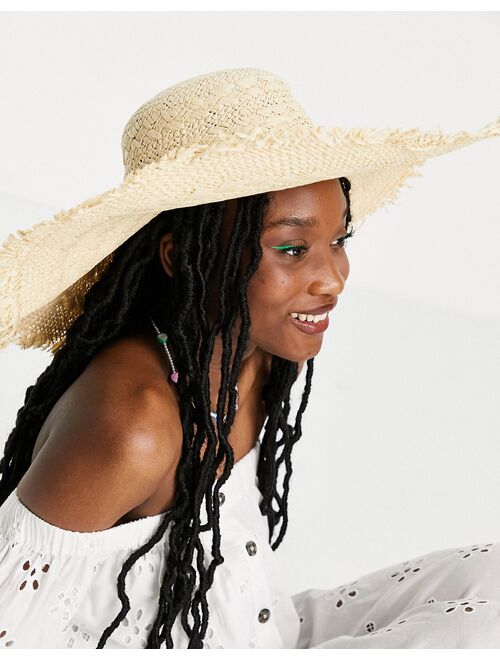 South Beach frayed edge hat in natural straw