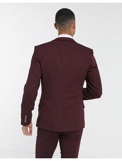 ASOS DESIGN wedding super skinny wool mix wool mix suit jacket in burgundy twill