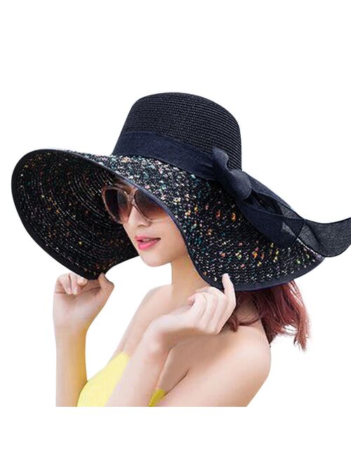 Summer Sun Hats Women Solid Color Big Brim Straw Bow Hat Sun Floppy Wide Brim Hats Beach Cap Summer Suncreen Visor Hats 2020 New