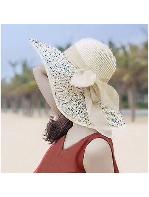 Summer Sun Hats Women Solid Color Big Brim Straw Bow Hat Sun Floppy Wide Brim Hats Beach Cap Summer Suncreen Visor Hats 2020 New