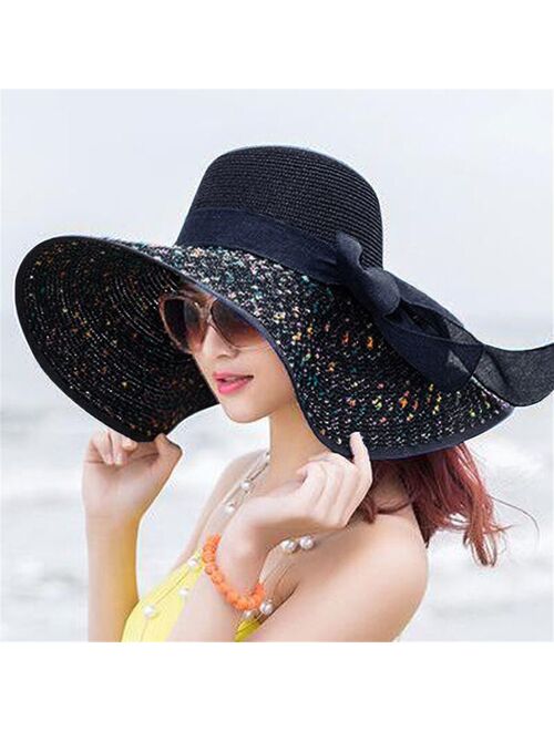 Women Colorful Big Brim Straw Bow Hat Sun Floppy Wide Brim Hats Beach Cap Female Sun Hat Beach Hat Sun Hat Outdoorhat
