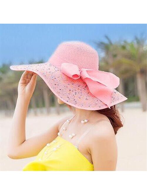 Women Colorful Big Brim Straw Bow Hat Sun Floppy Wide Brim Hats Beach Cap Female Sun Hat Beach Hat Sun Hat Outdoorhat