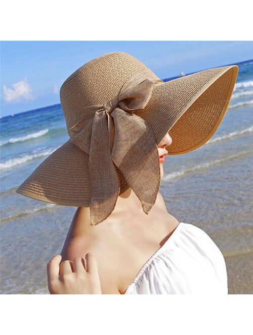 Summer Women Big Brim Straw Hat Fashion Solid Color Floppy Bowknot Sun Hats Foldable Beach Visor Hat шляпа женская летняя