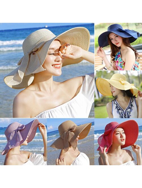 Summer Women Big Brim Straw Hat Fashion Solid Color Floppy Bowknot Sun Hats Foldable Beach Visor Hat шляпа женская летняя