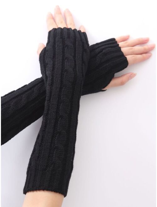 EMERY ROSE Plain Knit Long Fingerless Gloves