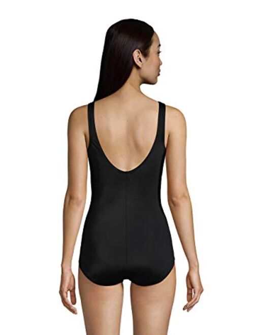 Lands' End Women's Chlorine Resistant Scoop Neck Soft Cup Tugless Sporty One Piece Swimsuit