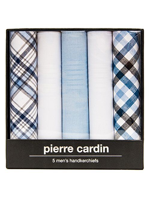 Pierre Cardin Designer Fashion Handkerchiefs for Men-5 Pack Gift Sets in Solid Colors and Patterns, 100% Pure Cotton