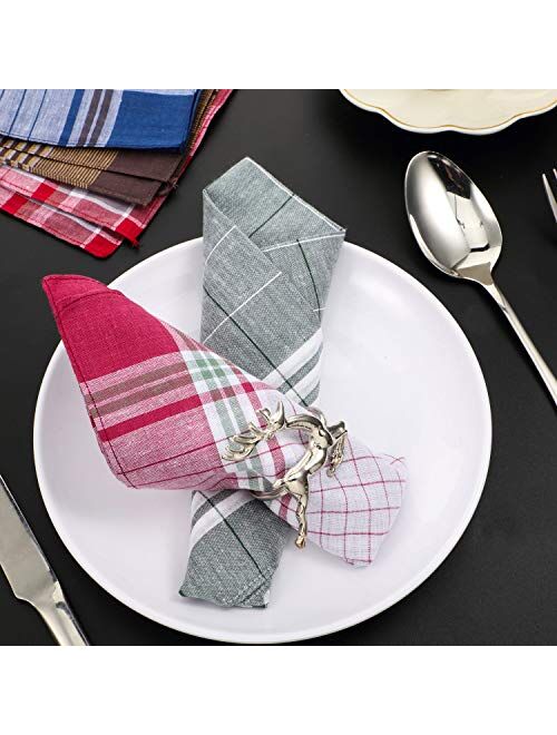 30 Pieces Men's Handkerchiefs Checkered Pattern Handkerchiefs Soft Plaid Hanky Pocket Square Hankies, Gift for Father Men, 16 x 16 Inches, 15 Colors