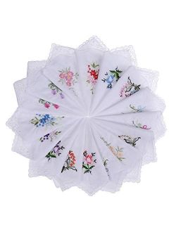 30pcs Women Floral Handkerchiefs Vintage Floral Embroidered Cotton Ladies Handkerchiefs