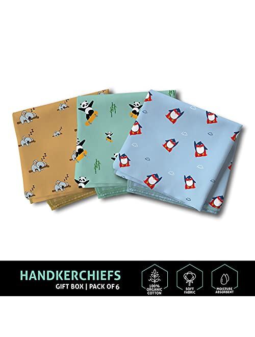 Hexafun 100% Pure Organic Cotton Unisex Handkerchief, Large Size Pack of 6 Multi-color