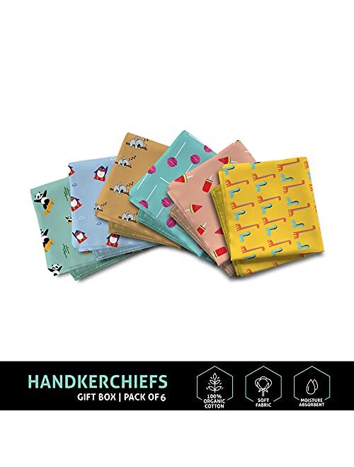 Hexafun 100% Pure Organic Cotton Unisex Handkerchief, Large Size Pack of 6 Multi-color