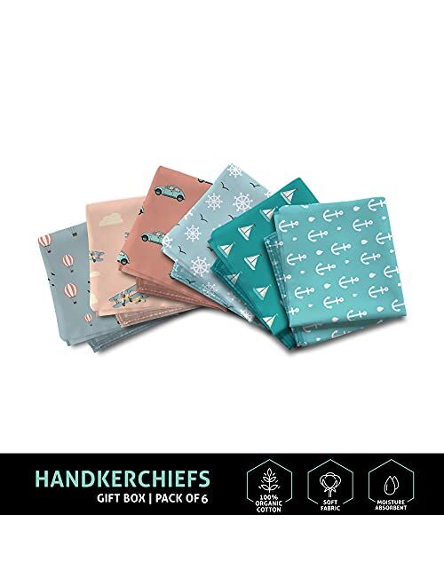 Hexafun 100% Pure Organic Cotton Unisex Handkerchief Multi-color, Large Size Pack of 6