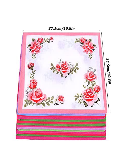 15pcs Women Floral Handkerchiefs Vintage Floral Print Cotton Ladies Handkerchiefs