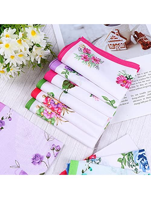 15pcs Women Floral Handkerchiefs Vintage Floral Print Cotton Ladies Handkerchiefs