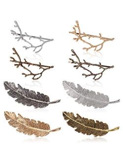 Womens Barrettes, Fascigirl 8pcs Metal Hairpins Gold Silver Butterfly Hair Clips for Girls Tree Branch Alloy Geometrical Moon Circle Bowknot Hair Circle Barrettes (Branch