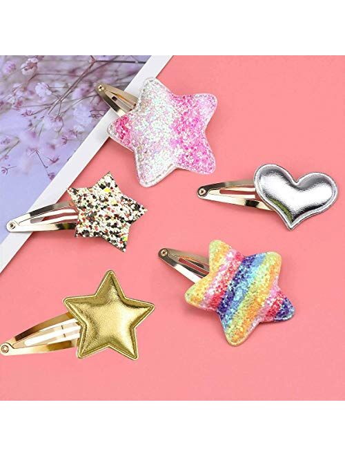 Gingbiss 8 Pairs/16 Pack Hair Clips for Girls, Star/Crown/Heart/Butterfly Shaped Kids Hair Barrettes, Cute Hair Clips Metal Snap Hair Pins Sparkly Hair Styling Accessorie
