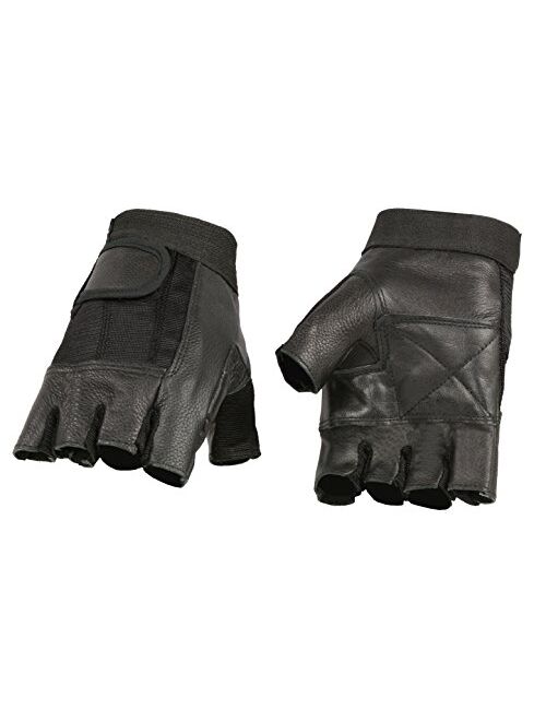 Milwaukee Leather SH217 Men's Black Leather and Mesh Fingerless Gloves