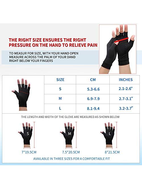 Copper Compression Arthritis Gloves, Best Copper Infused Glove for Women and Men, Fingerless Arthritis Gloves, Pain Relief and Healing for Arthritis, Carpal Tunnel, 1 Pai
