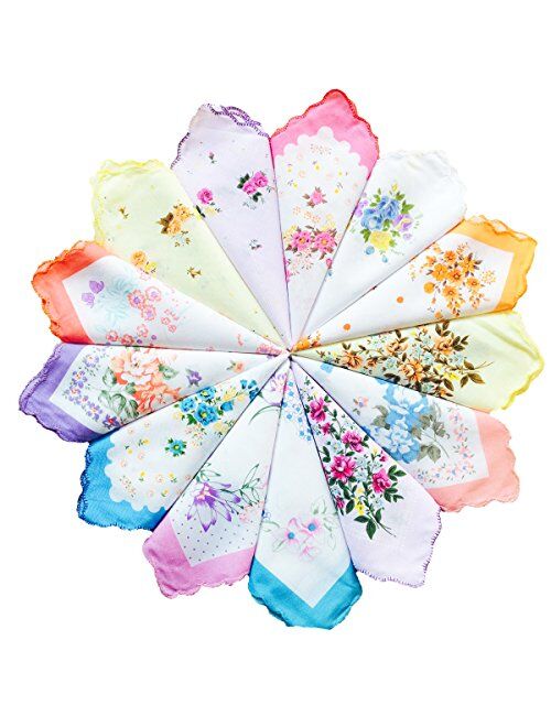 COCOUSM Womens Vintage Floral Print Cotton handkerchiefs Bulk