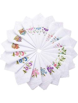 18 Ladies Flower Embroidered with Lace Handkerchief Colored Embroidered Handkerchiefs for Women