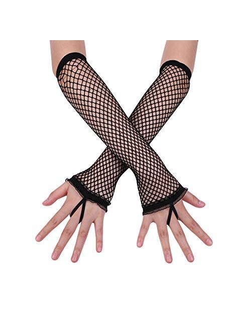 Kids Long Fishnet Gloves Girls Lace Fingerless Mesh Gloves Dance Performance Party Costume Accessory
