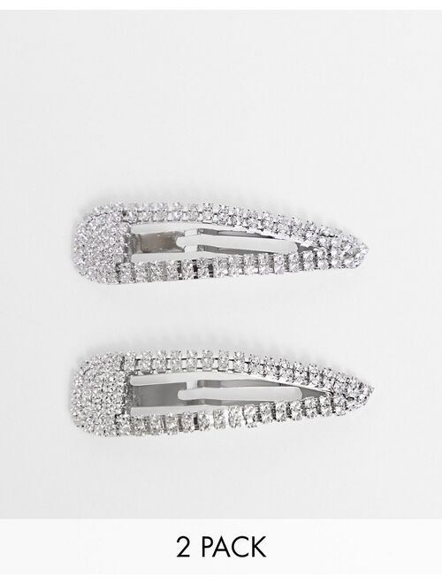 ASOS DESIGN pack of 2 snap hair clips in crystal