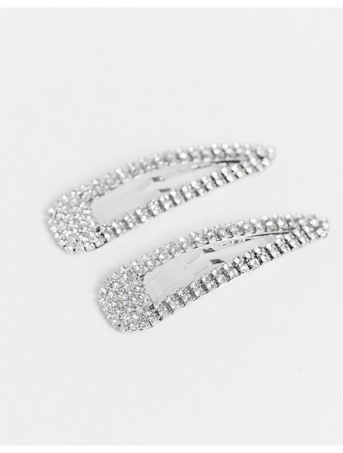 ASOS DESIGN pack of 2 snap hair clips in crystal
