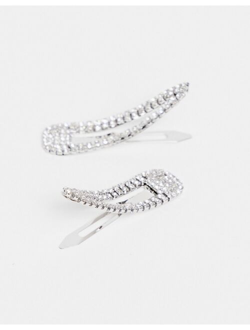 ASOS DESIGN pack of 2 snap hair clips in crystal
