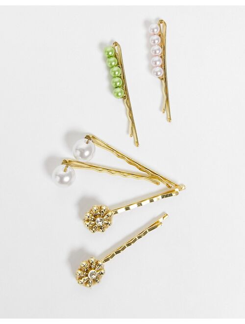 ASOS DESIGN 6-pack hair clips with flower detail