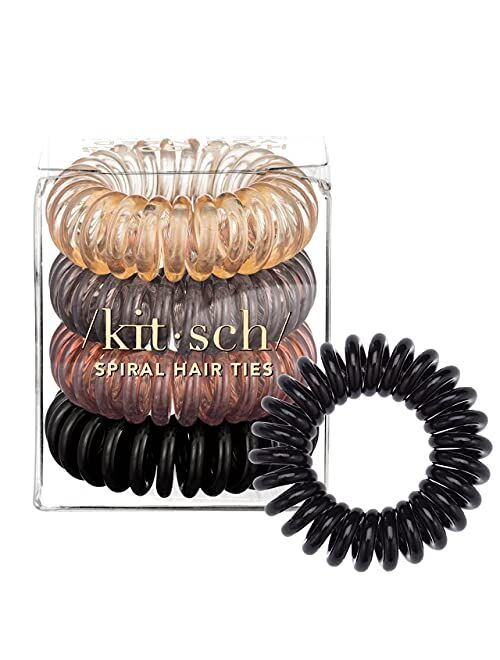 Kitsch Spiral Hair Ties, Coil Hair Ties, Phone Cord Hair Ties, Hair Coils - 4 Pcs, Brunette