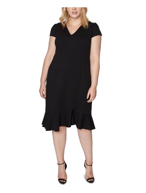 Betsey Johnson Trendy Plus Size V-Neck Flounce Midi Dress