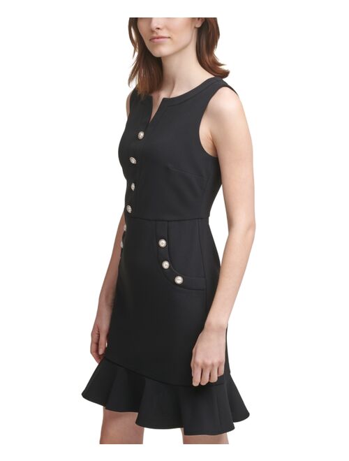 Karl Lagerfeld Imitation-Pearl Button Flounce Dress