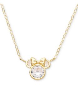 Children's Cubic Zirconia Minnie Mouse 15" Pendant Necklace in 14k Gold