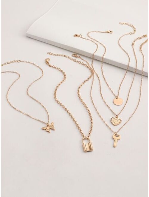 Shein 5pcs Girls Lock & Key Pendant Necklace