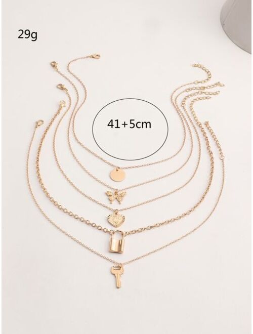 Shein 5pcs Girls Lock & Key Pendant Necklace