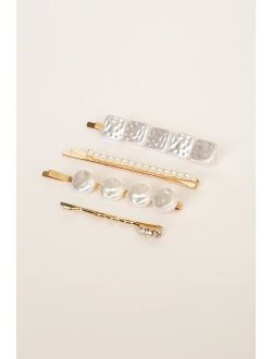 Choosing Bliss Gold Pearl and Rhinestone Hair Pin Set