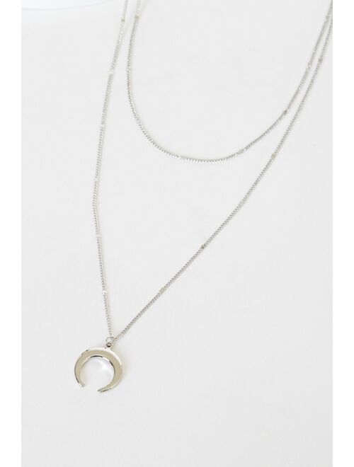 Lulus Hopeful Moments Silver Moon Layered Necklace