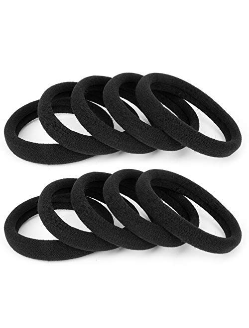 100PCS Large Black Hair Ties Band – Thick Cotton Seamless Ponytail Holders – Hair Elastics Hair Bands for Thick Heavy and Curly Hair (2 Inch in Diameter) by NineTong