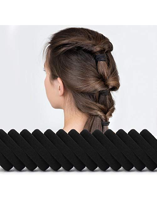 100PCS Large Black Hair Ties Band – Thick Cotton Seamless Ponytail Holders – Hair Elastics Hair Bands for Thick Heavy and Curly Hair (2 Inch in Diameter) by NineTong