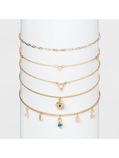 Star and Evil Eye Choker Necklace Set 5pc - Wild Fable™ Gold