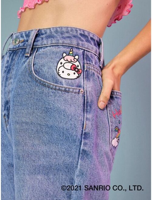 SHEIN X Hello Kitty and Friends High Waist Straight Leg Jeans Without Belt
