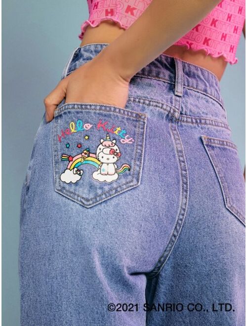 SHEIN X Hello Kitty and Friends High Waist Straight Leg Jeans Without Belt