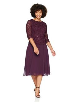 womens Plus Size Tea-length Lace Mock Special Occasion Dress, Deep Plum, 18 Plus