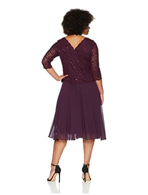 Alex Evenings womens Plus Size Tea-length Lace Mock Special Occasion Dress, Deep Plum, 18 Plus