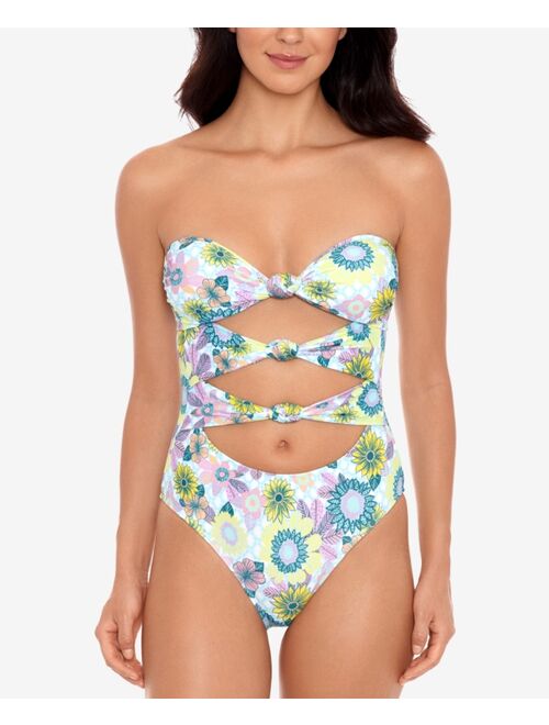 Salt + Cove In Full Bloom Printed Knot-Front One-Piece Swimsuit, Created For Macy's