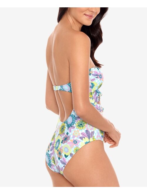 Salt + Cove In Full Bloom Printed Knot-Front One-Piece Swimsuit, Created For Macy's